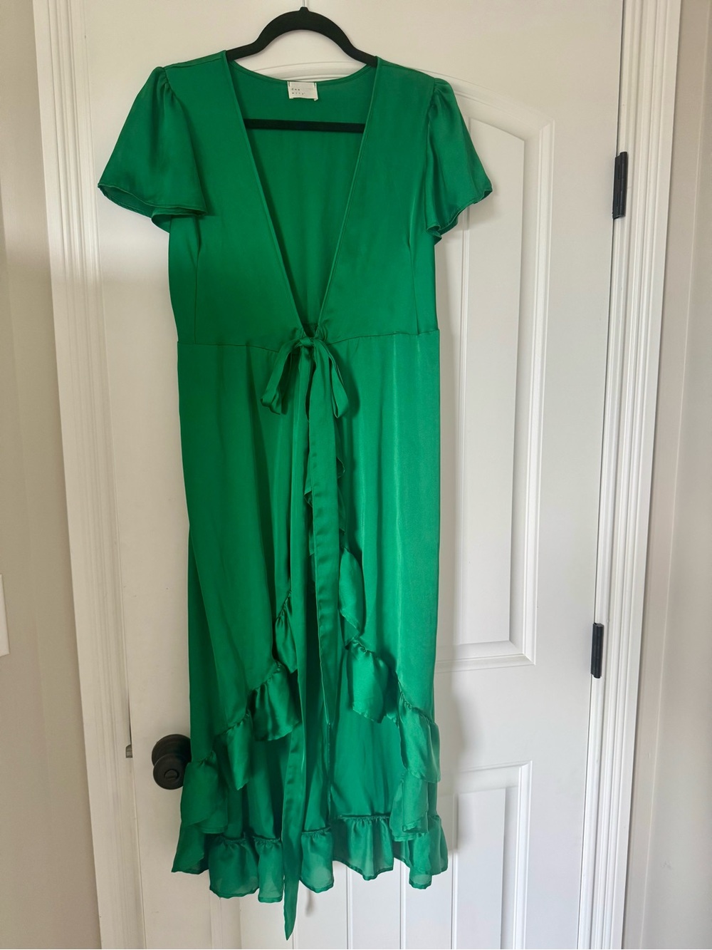 Bright Green Tie-Front Ruffle Maxi Dress
